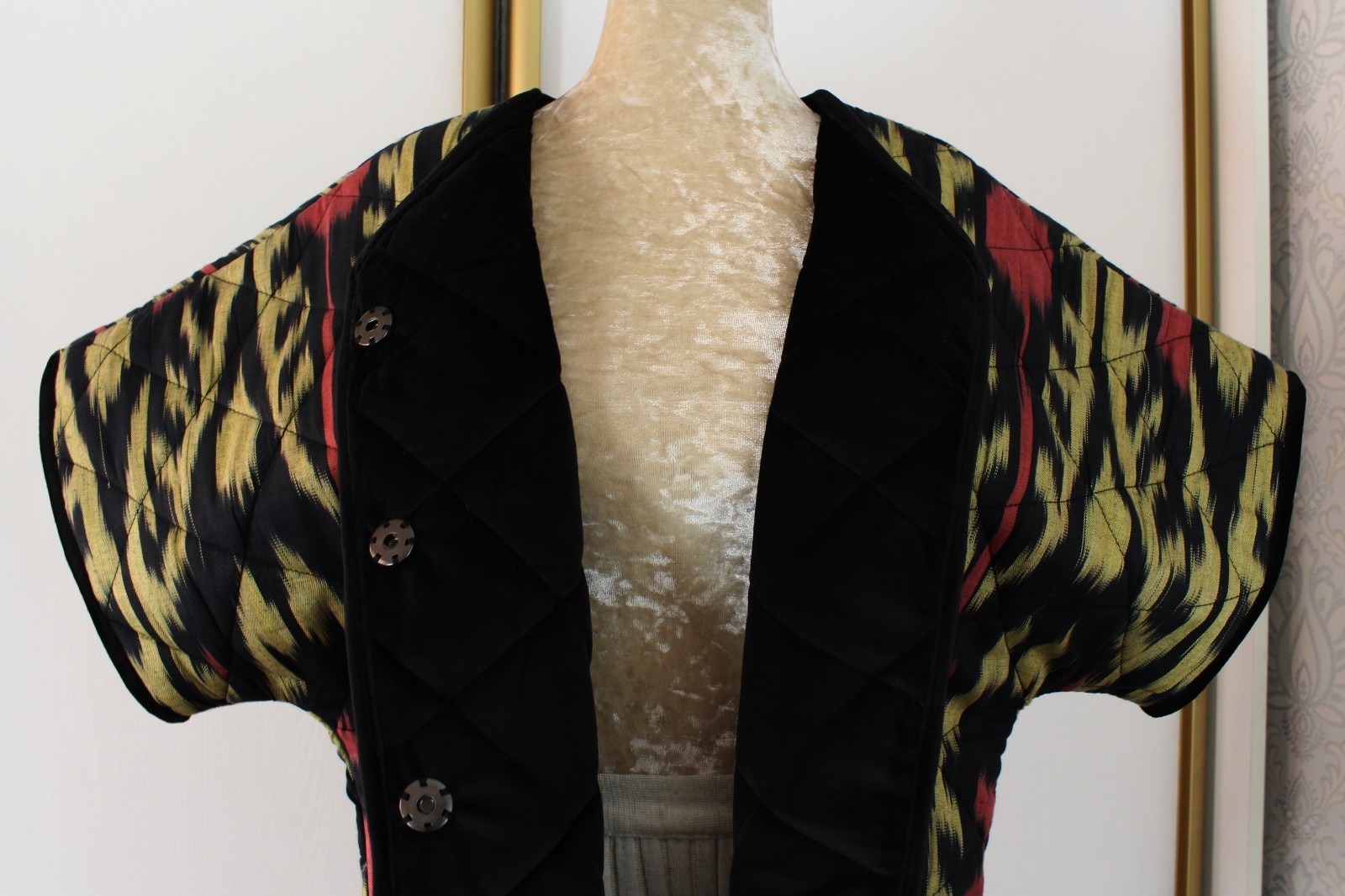 Handmade Ikat Quilted Jacket Uzbek Cotton OOAK Boho Kimono Vest Belt Pockets