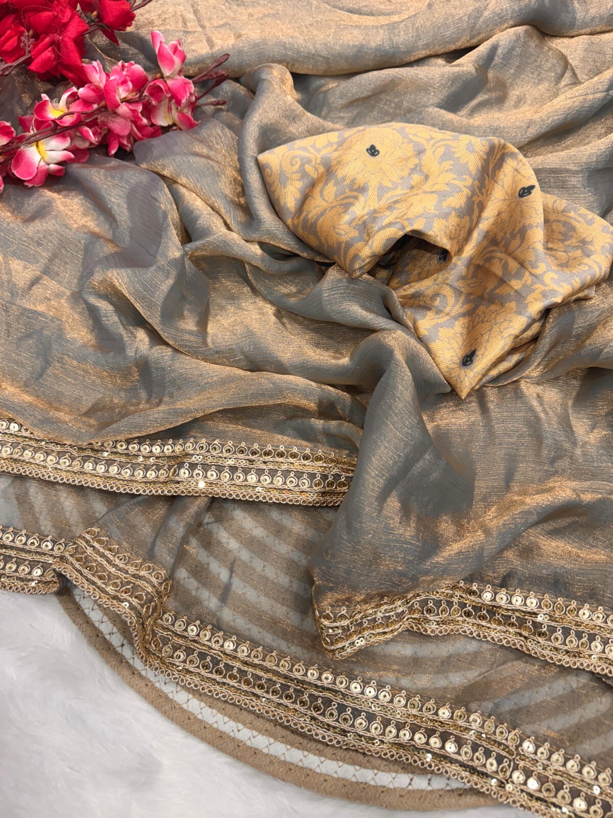 Party wear Fandy chiffon saree, women’s wedding saree, designer evening saree