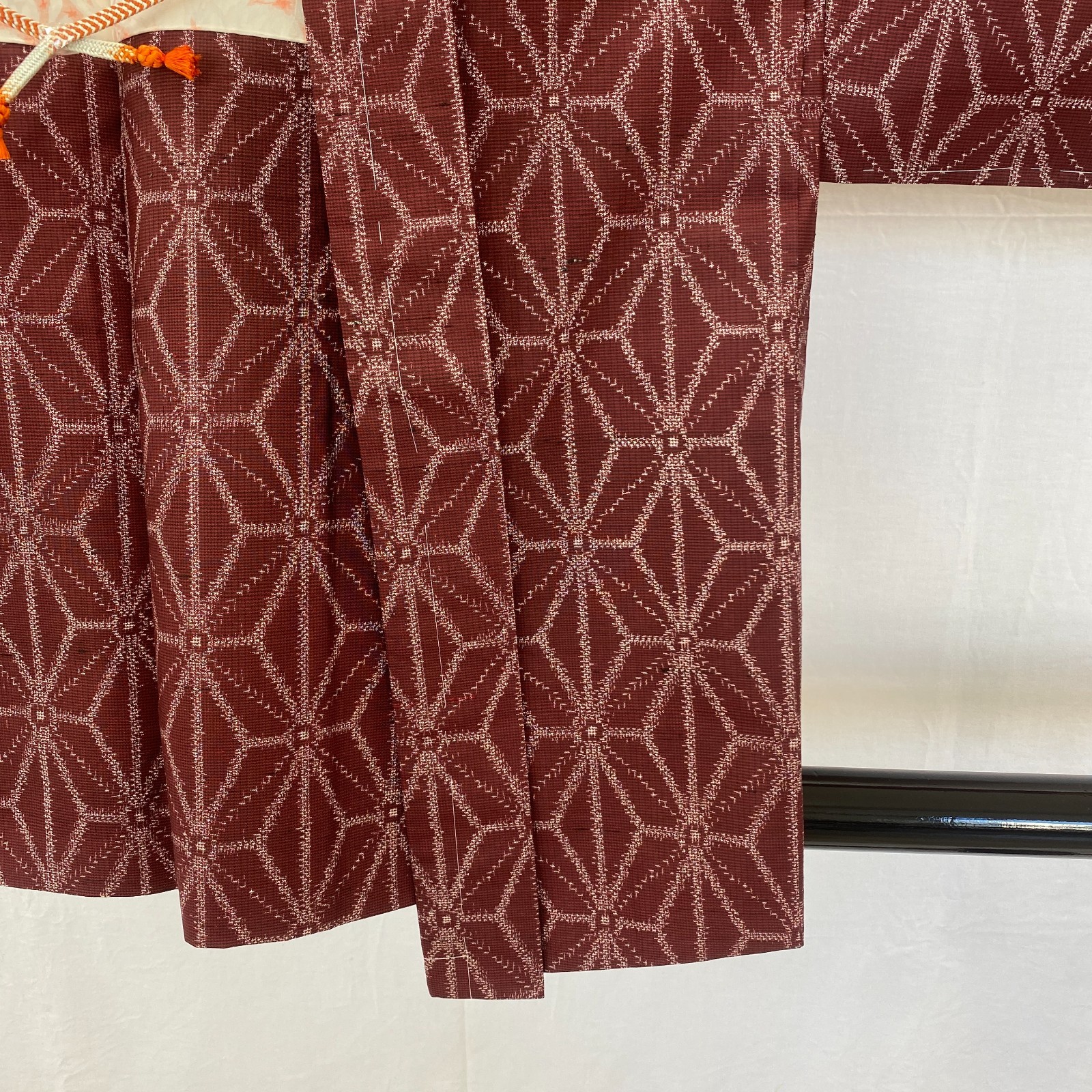 Japanese Vintage Kimono Haori Jacket Silk Red Oshima Traditional Authentic 33 in