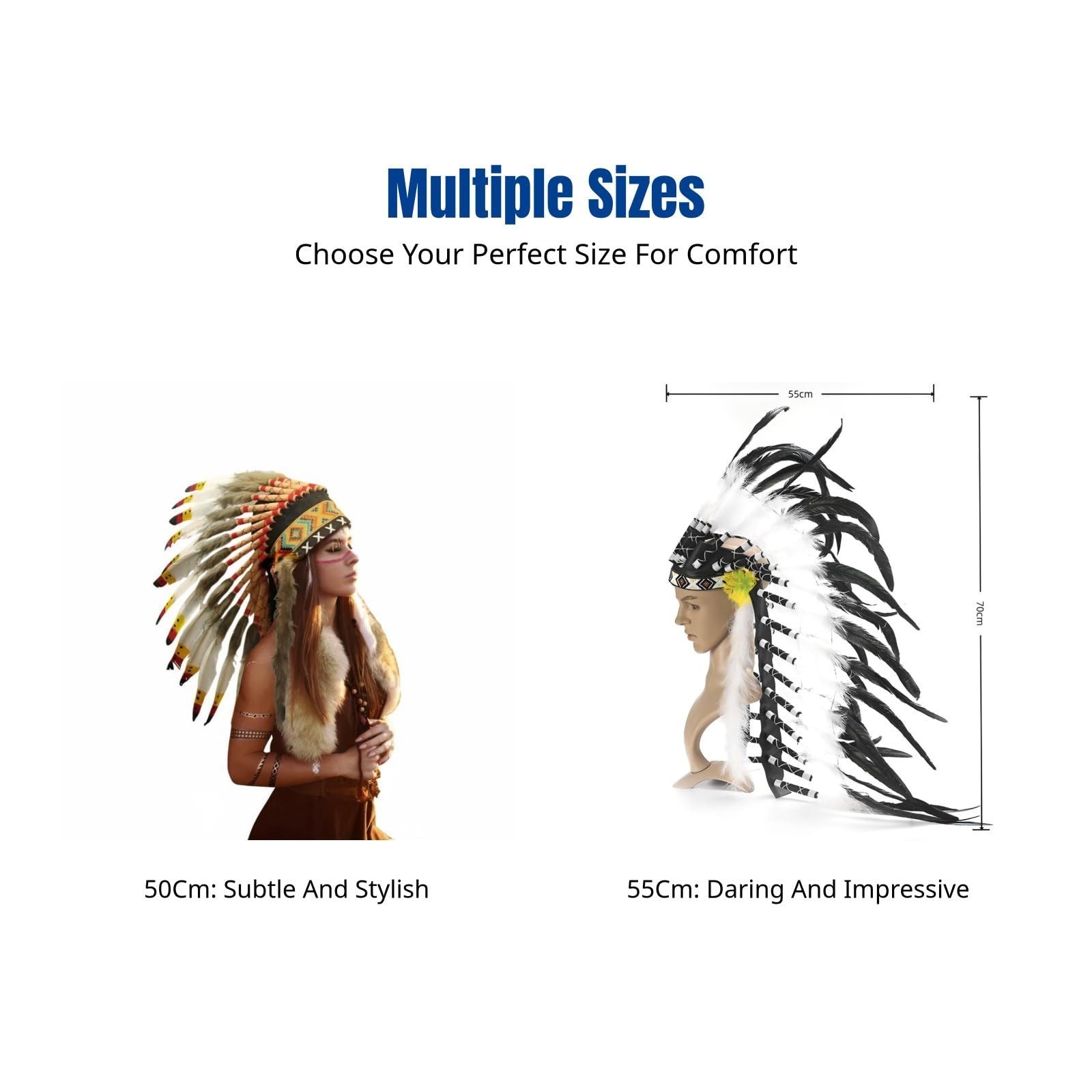 Indian Feather Headdress – Native American Chief Hat for Men & Women, Costume Ac