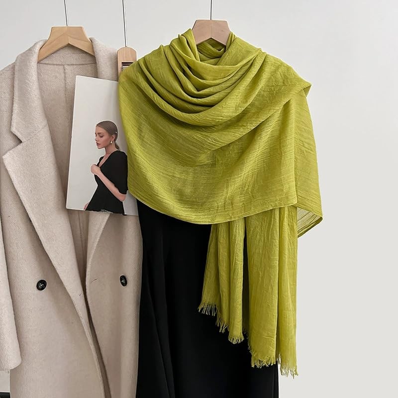 Solid color cotton and linen scarf, wrinkled all season Autumn Fragrant Yellow