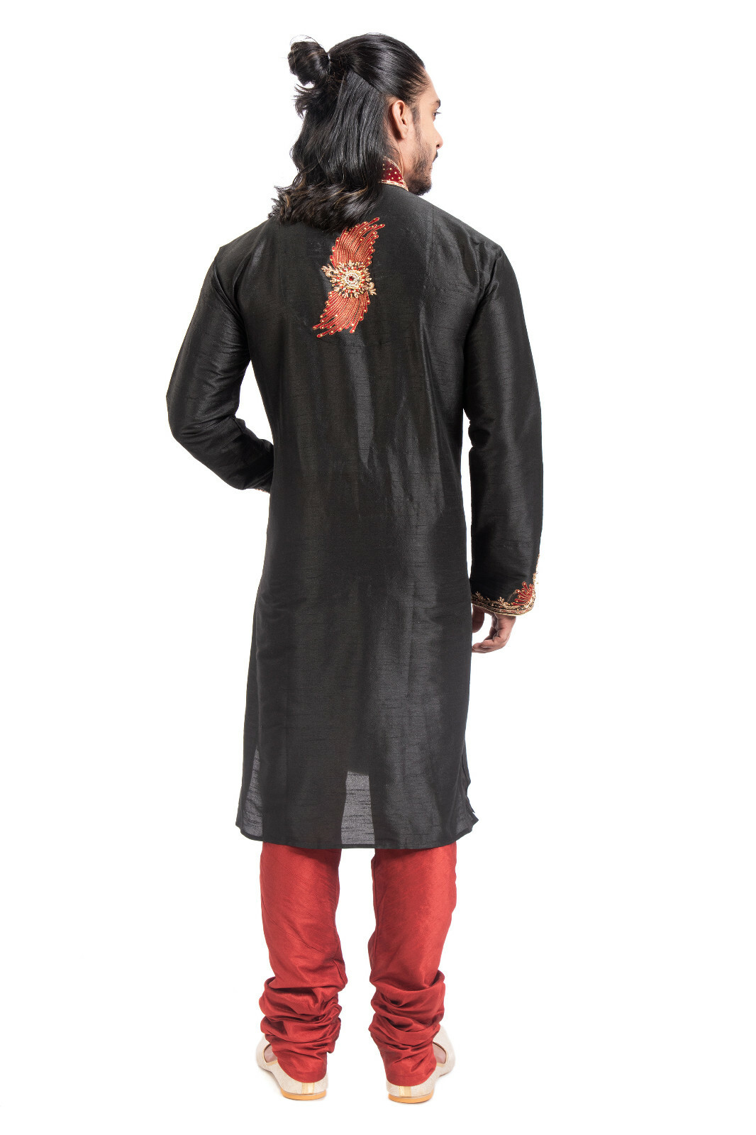 itailorman Indian Ethnic Design Black Kurta Churidar for Men 2pc