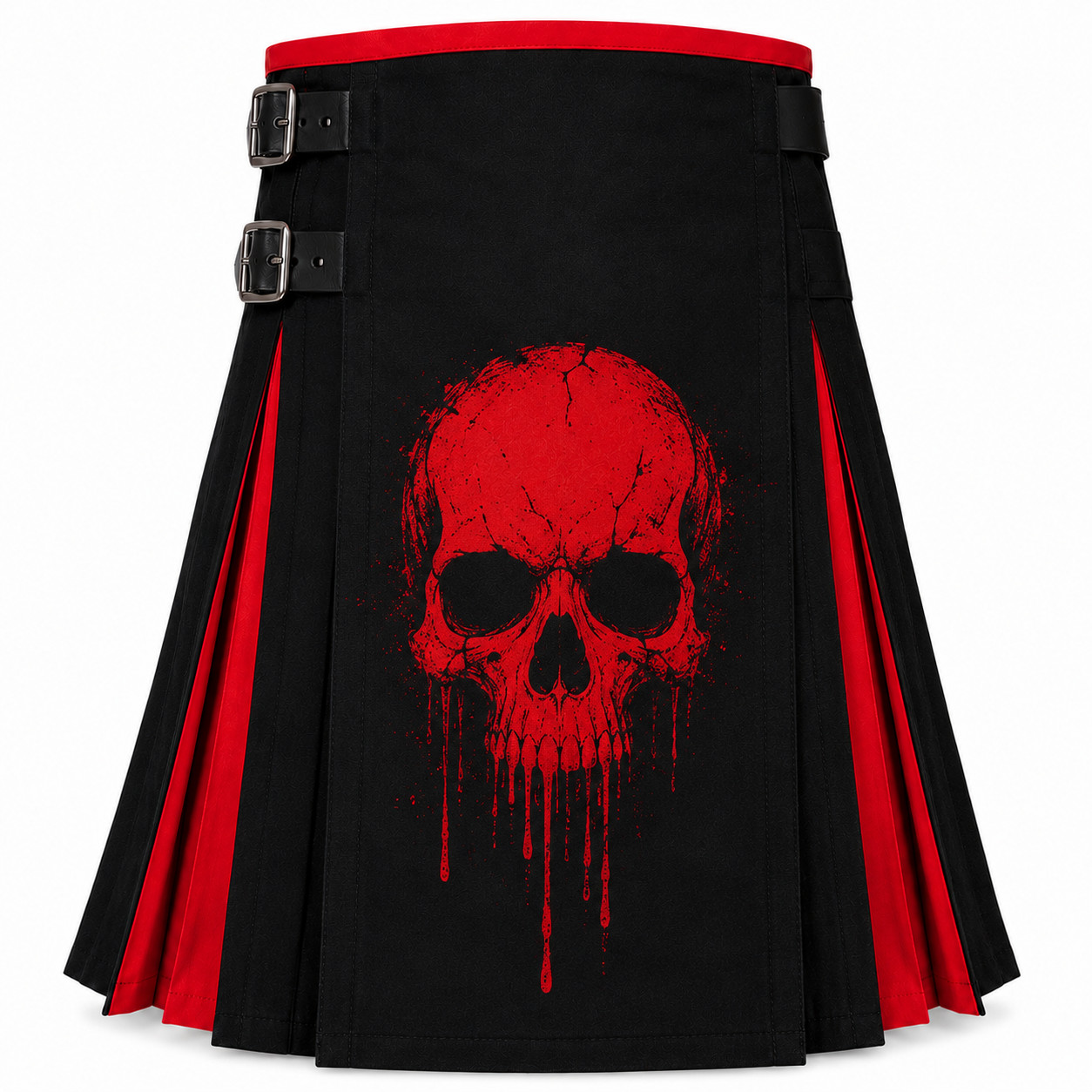 Halloween Gothic Utility Kilt Black Red Bat Kilt Men’s Punk Festival Kilt