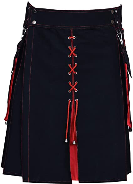 Utility Kilt 100% Cotton Jeans Hybrid Red Pleats Kilt Scottish Traditional Moder