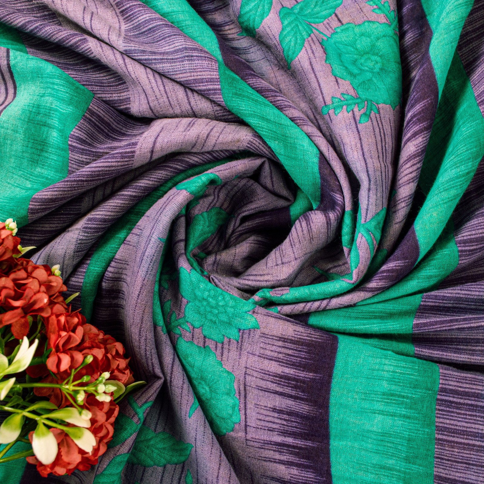 Sanskriti Vintage Orange-Purple Pure Cotton Sarees 5+Yd Fabric Floral Print Sari