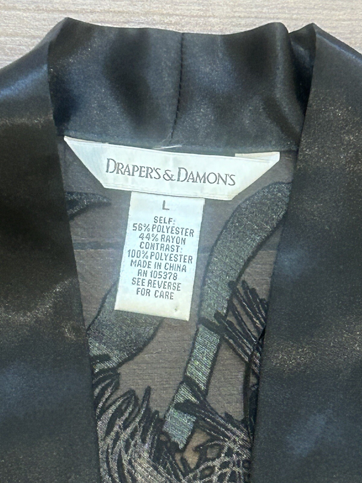 Drapers & Damons LARGE Peacock Black Kimono Robe Vibrant Open Front Green