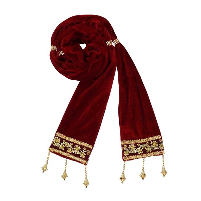 Indian Etnic Men’s Maroon Velvet Stole with gold beads. Dry Clean Only