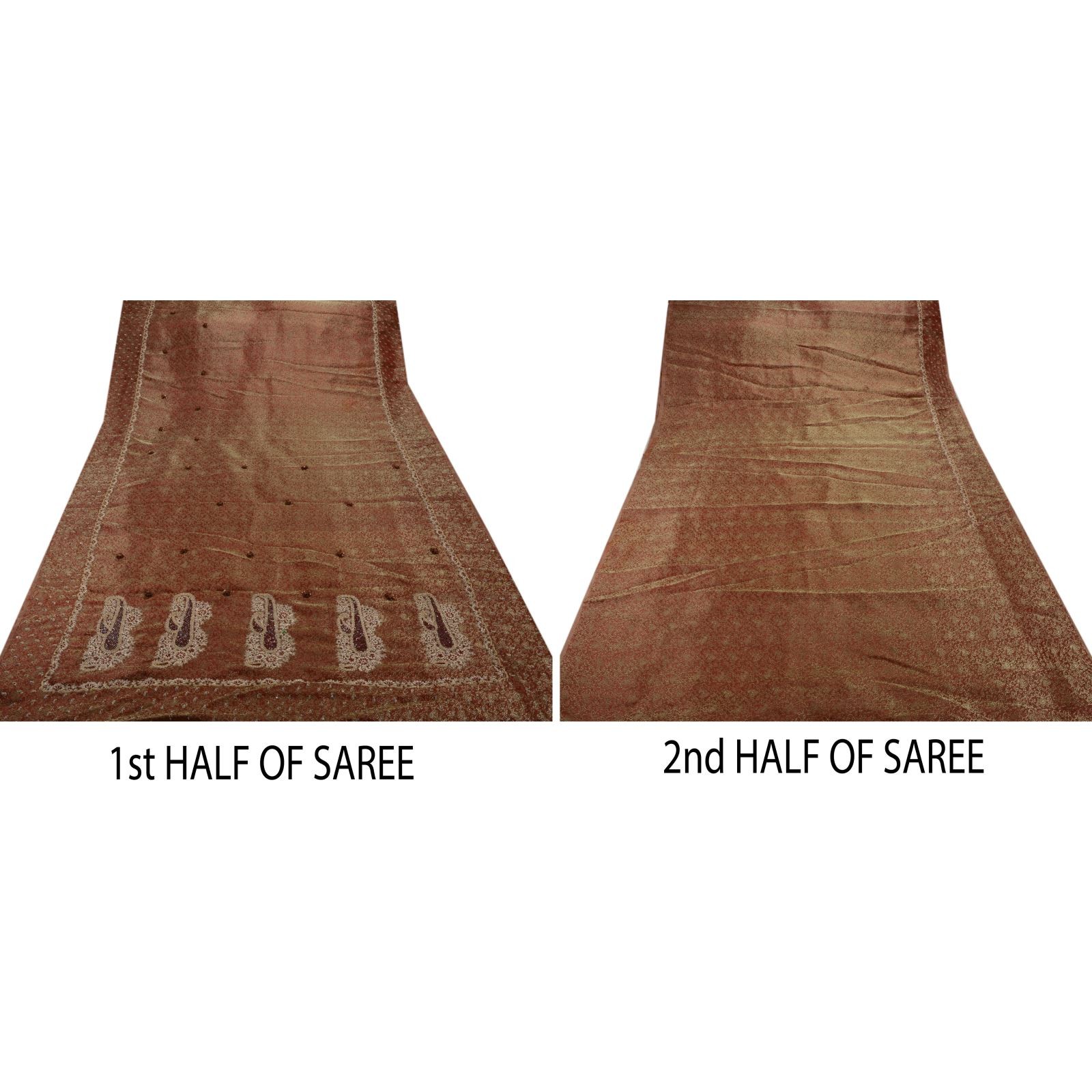 Sanskriti Vintage Sarees Tissue Hand Beaded Woven Craft Fabric Sari