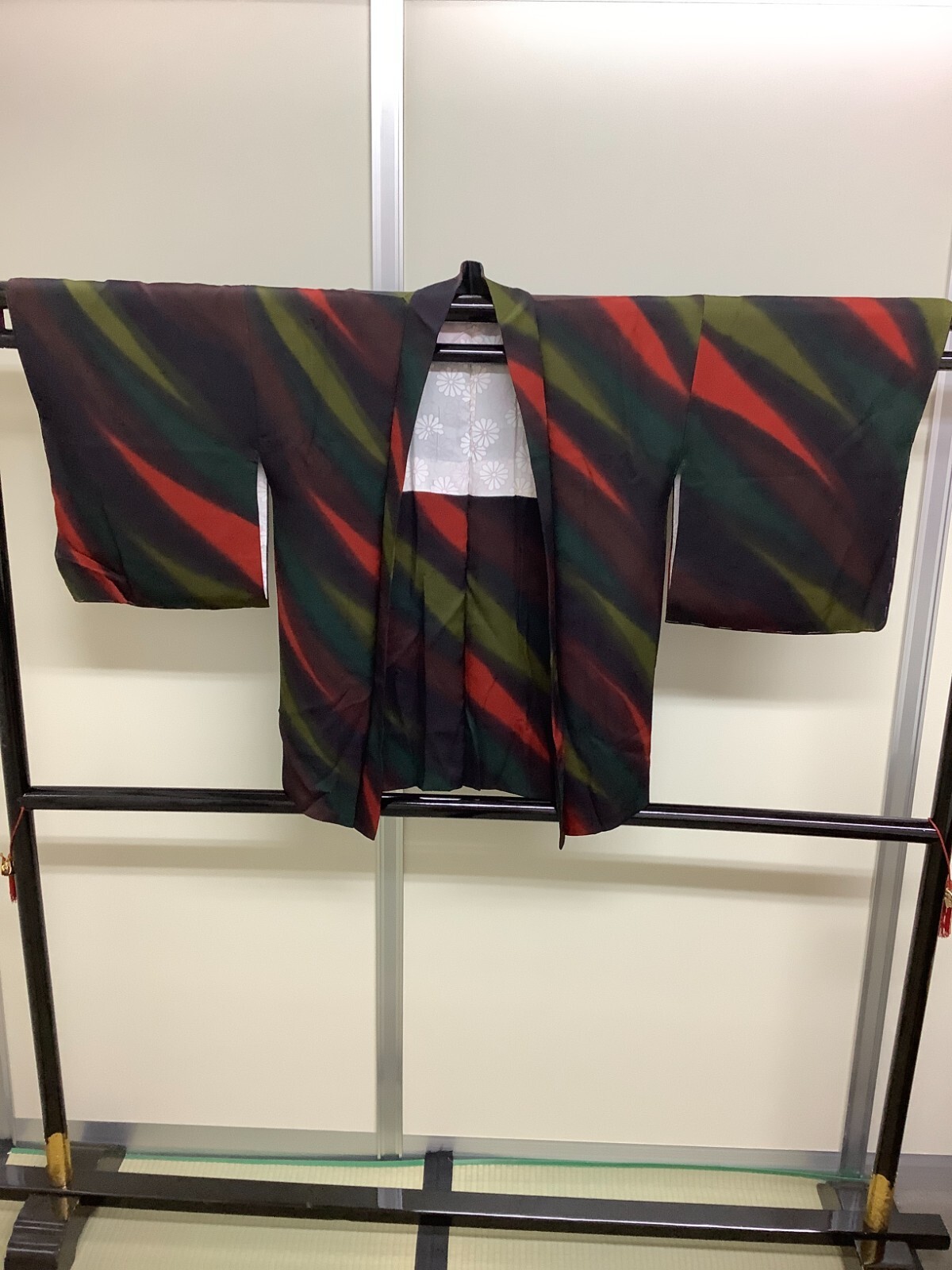 Japanese Vintage Kimono Haori Jacket Pure silk Dark Brown Green Height 31.1in