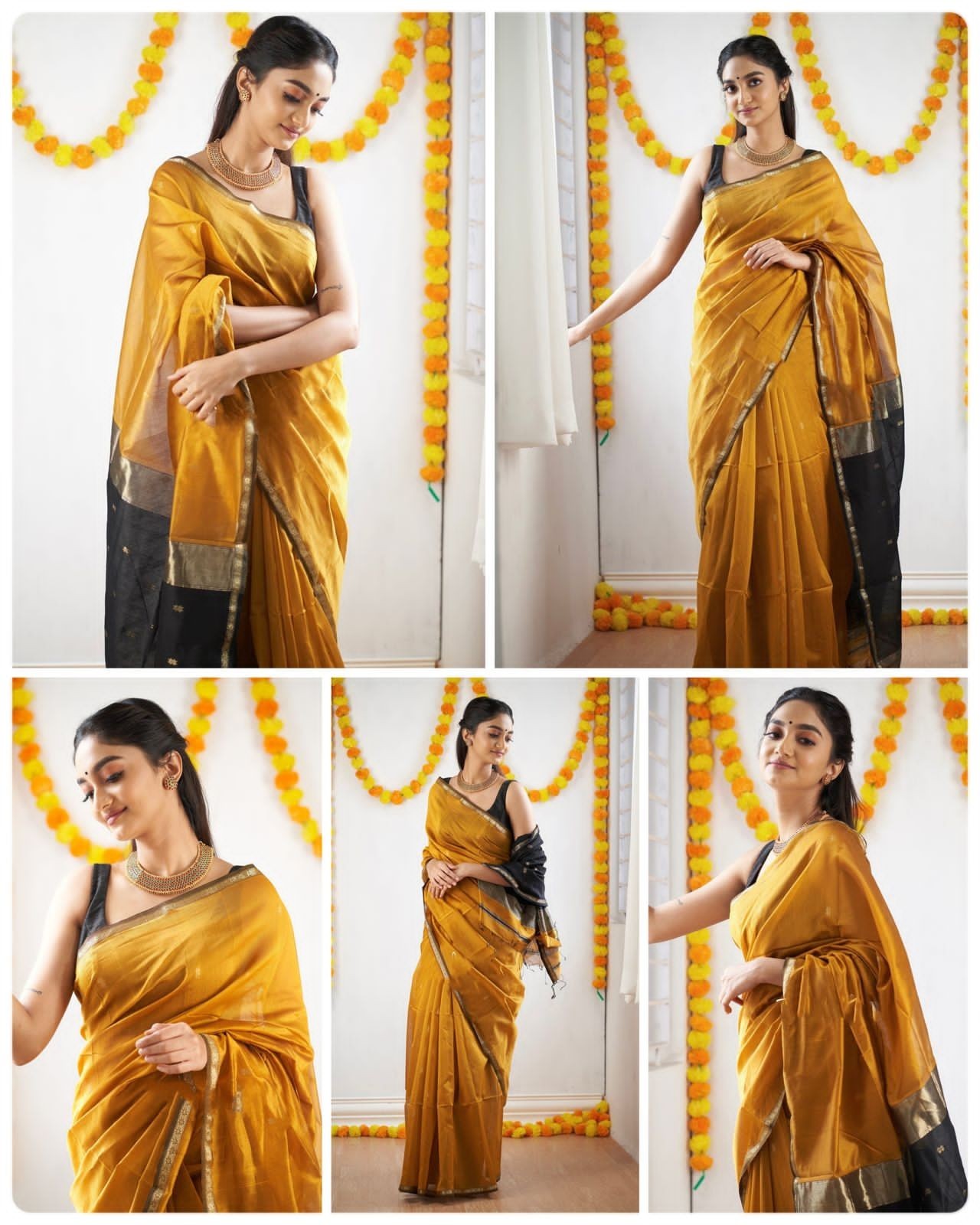 Soft Linen Cotton Saree Jacquard Wedding Party Wear Traditional Indian Sari