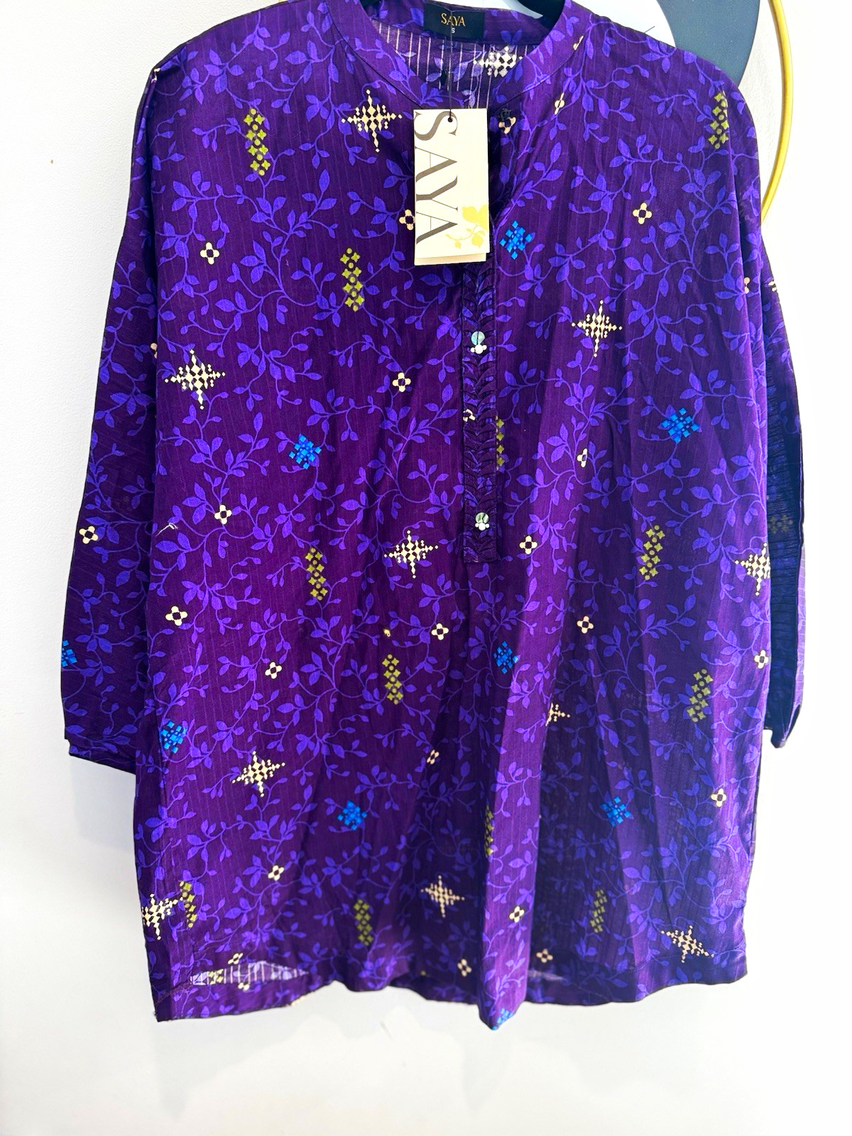 SAYA Women’s 2 peice stitch Purple Floral V-Neck Long Sleeve Top and pant Size S