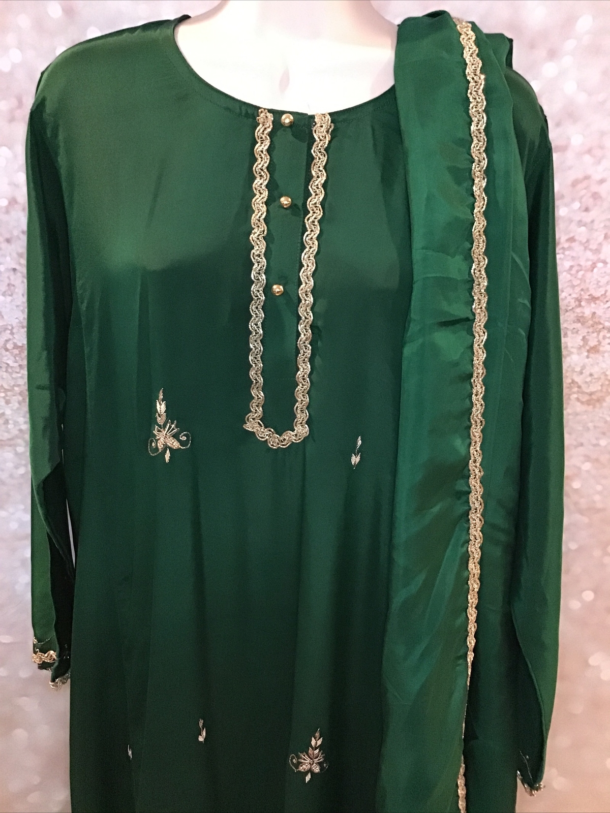 Designer Indian Pakistani SALWAR SHALWAR Kameez 3-PC SUIT Euro 44 GREEN/GOLD
