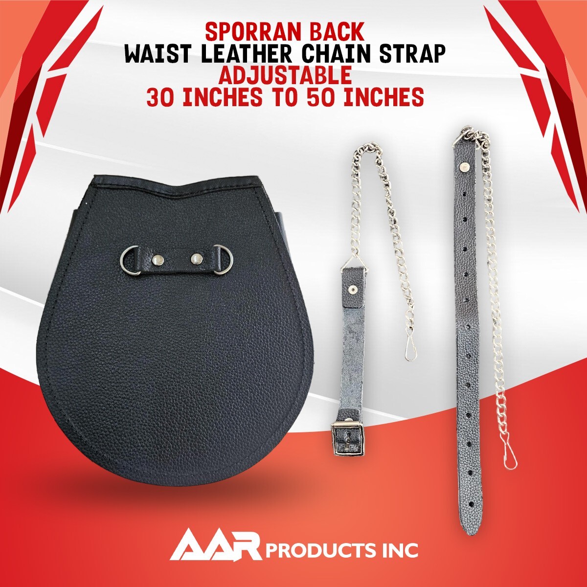 AAR Mens Semi Dress Sporran Brown Rabbit Formal Fur 3 Tassels Leather Belt Chain