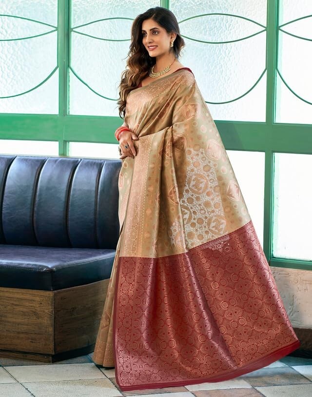 Women’s Banarasi Soft Silk Saree Pure Silk With Unstitched Blouse Piece