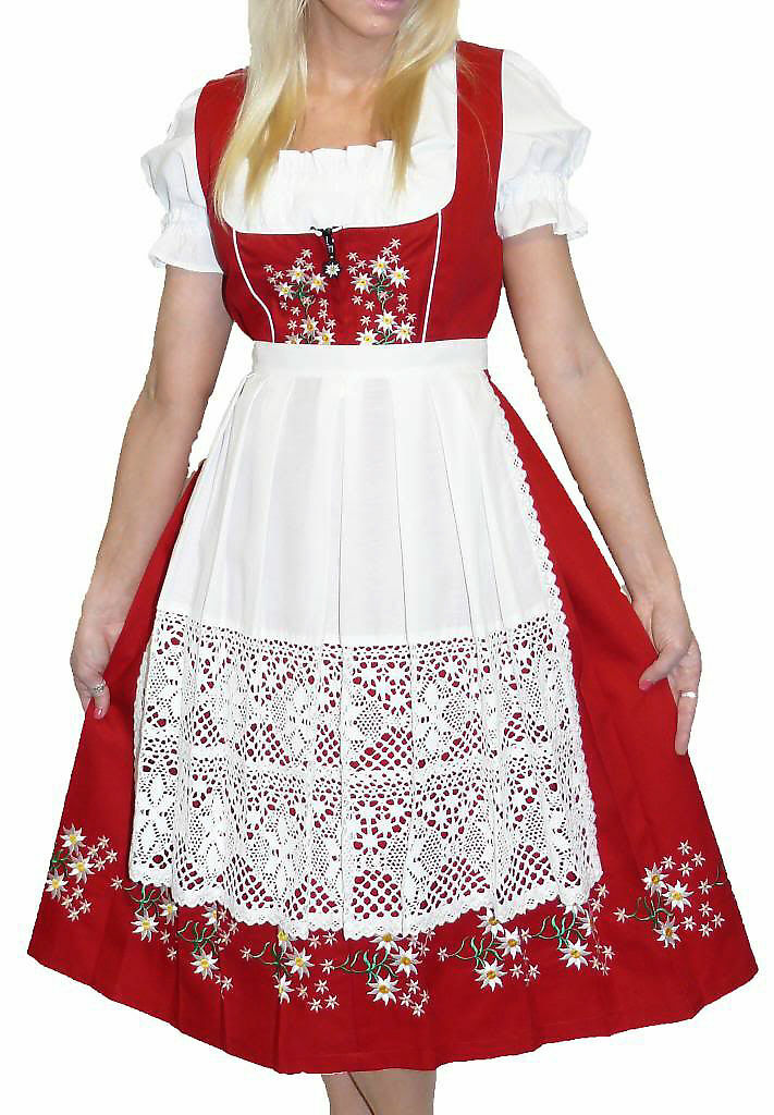 22 2XL Red German Dirndl COTTON Dress / Long EMBROIDERED Oktoberfest Waitress