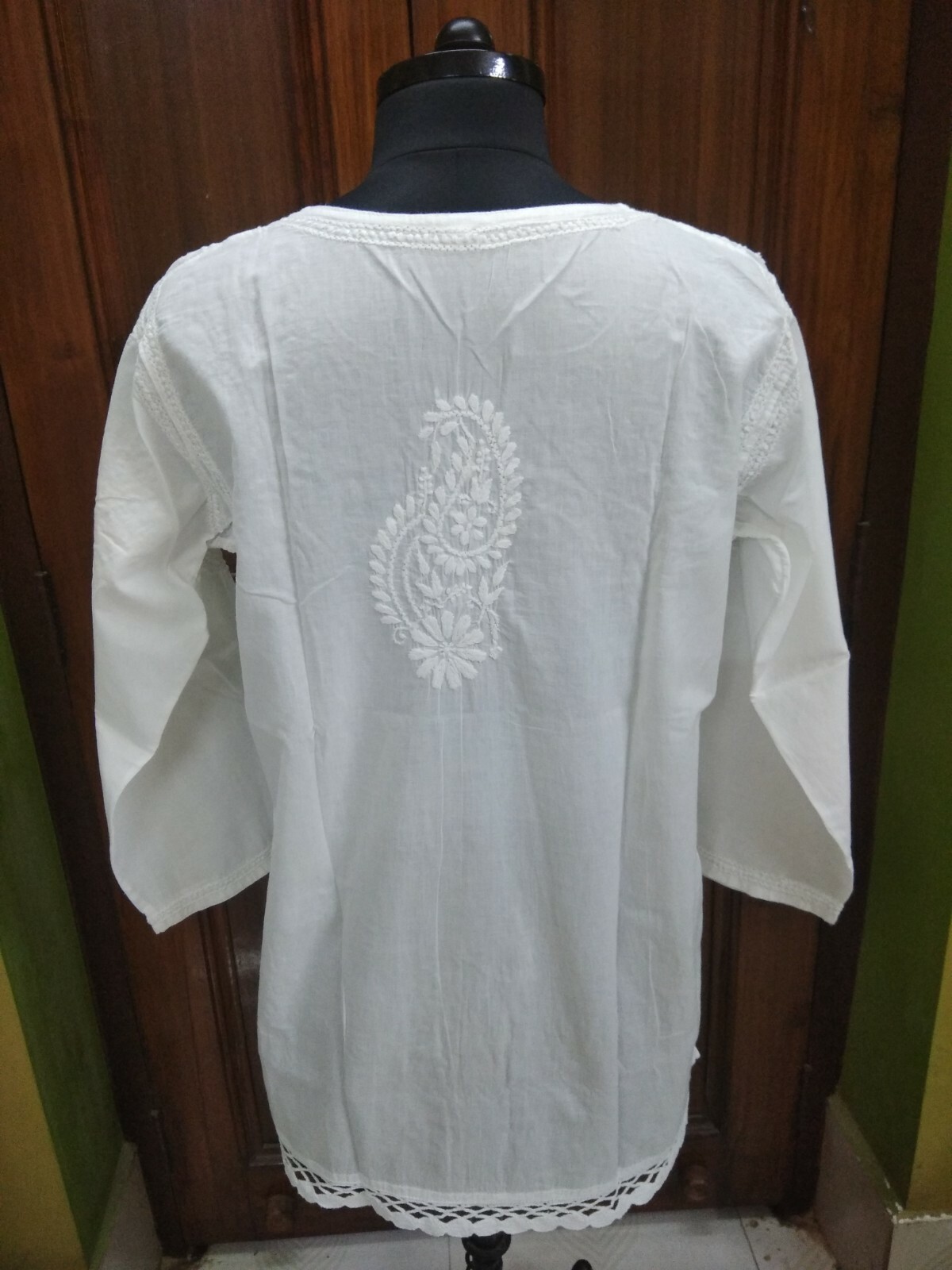 TUNIC ETHNIC S M L XL 2XL HANDMADE 100% COTTON TOP KURTA KURTI CHIKAN EMBROIDERY