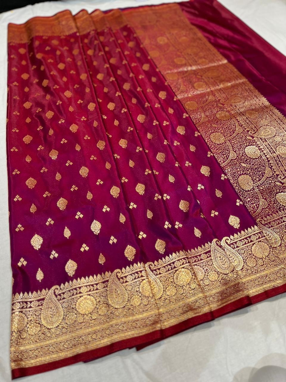Luxury Banarasi Katan Silk Saree with Gold Zari Buti Work | Wedding Festiv