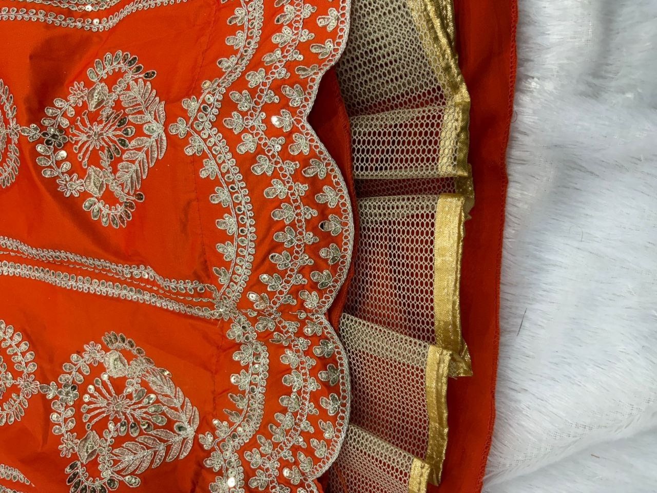 Stunning Look Silk Orange Lehenga Choli With Blue Dupatta For Reception Wear