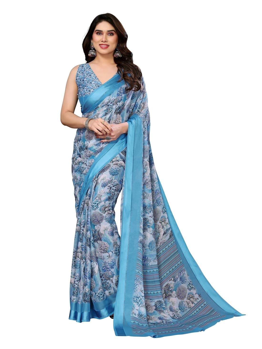 Women’s Floral Digital Printed Bright Moss Silk Sarees