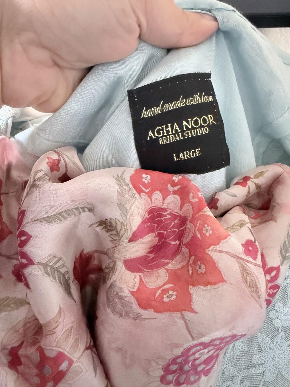 Agha Noor Salwar Kameez Large Light Blue Pink Embroidered Multicolor Floral