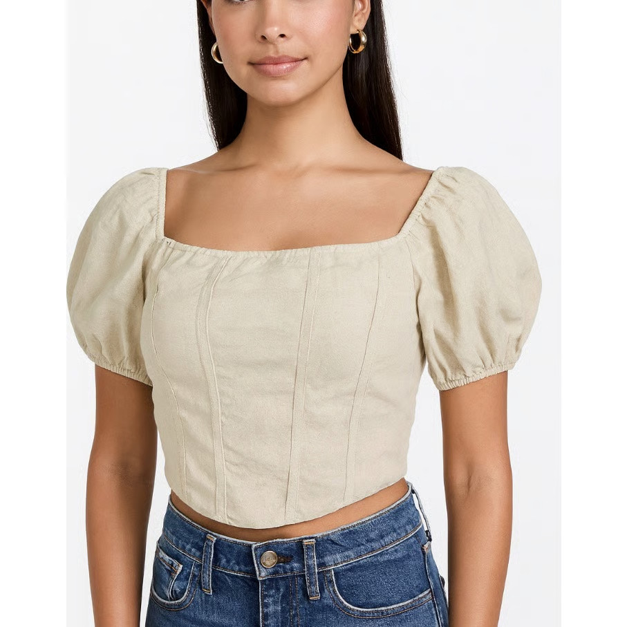 Kirious Tan cropped top smocked stretch back SZ MD corset style festival fair