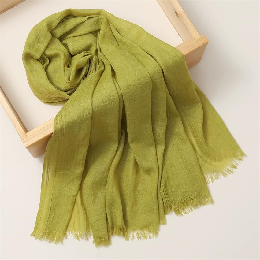 Solid color cotton and linen scarf, wrinkled all season Autumn Fragrant Yellow