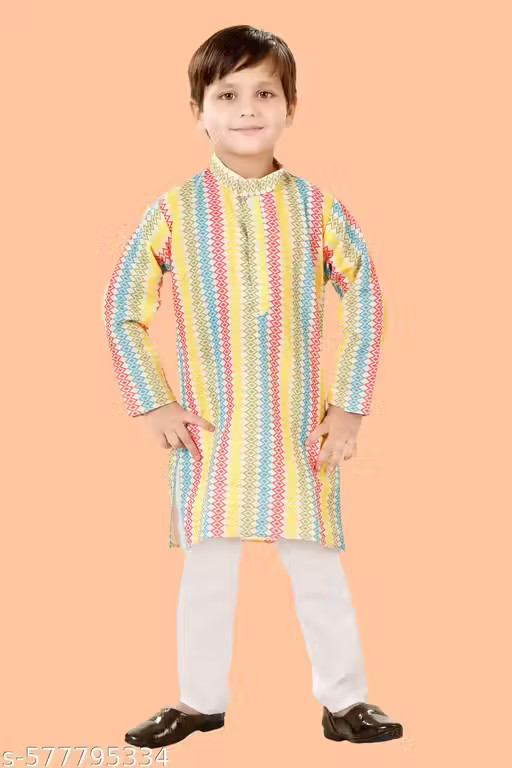 BOYS STYLISH PRINTED KURTA & PYJAMA SET_Boys Kurta Set_Multi_Festive Kurta set