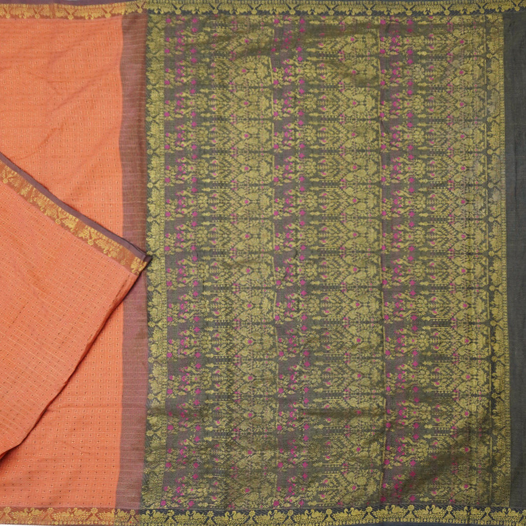 Vintage Saffron 100% Pure Cotton Sarees Full Zari Handwoven Sari Craft Fabric