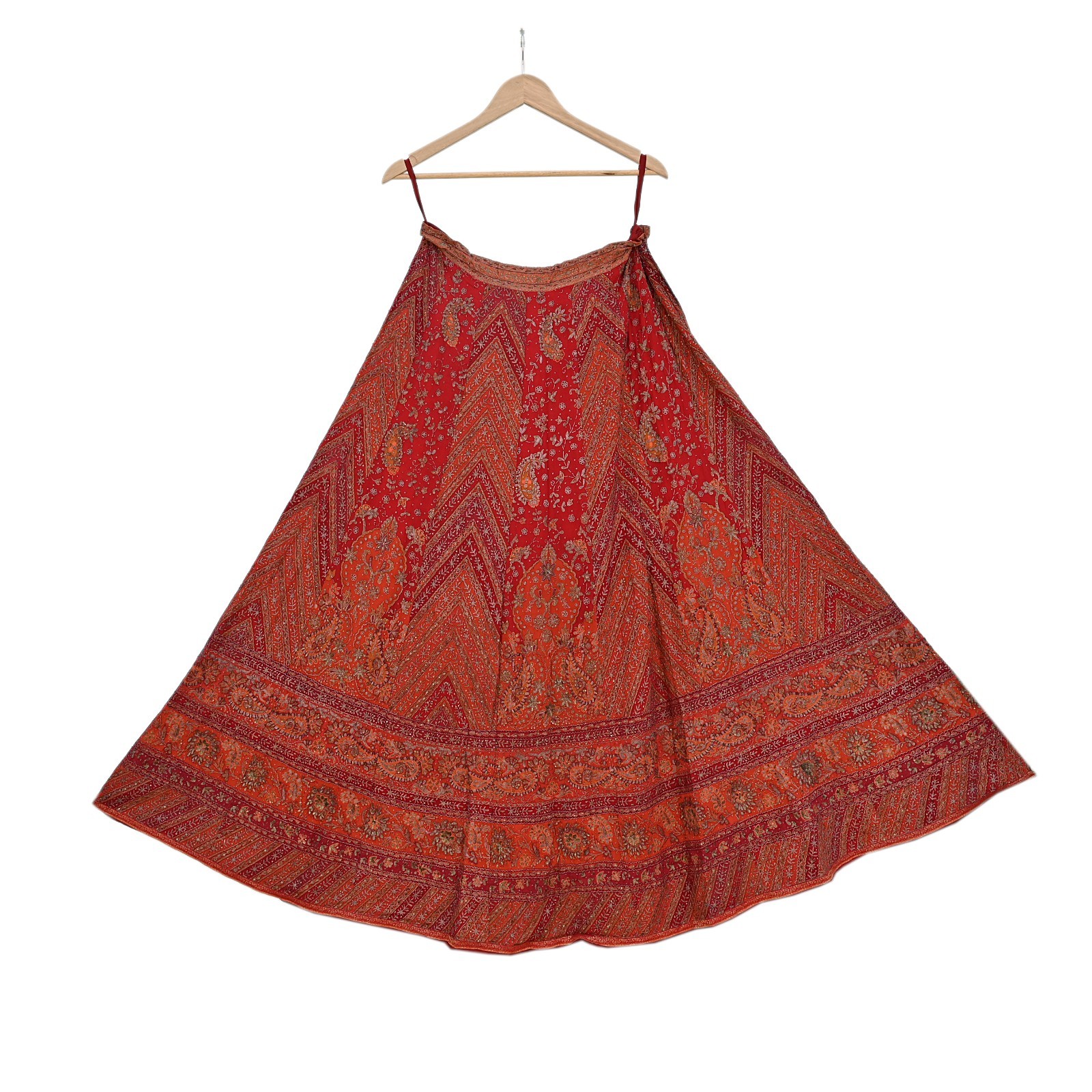 Pre-owned Orange Pure Silk Hand Embroidered Ritu Kumar Designer Lehenga 3pcs set