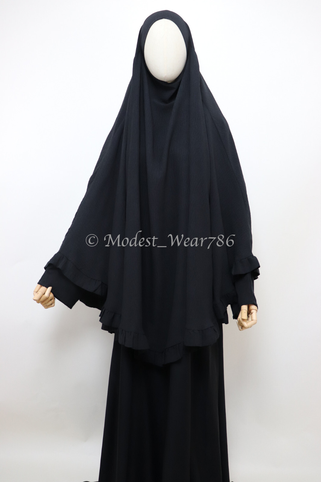 Raffle Crinkle Khimar Slip On Tie Back Overhead Muslim Prayer Hijab Black