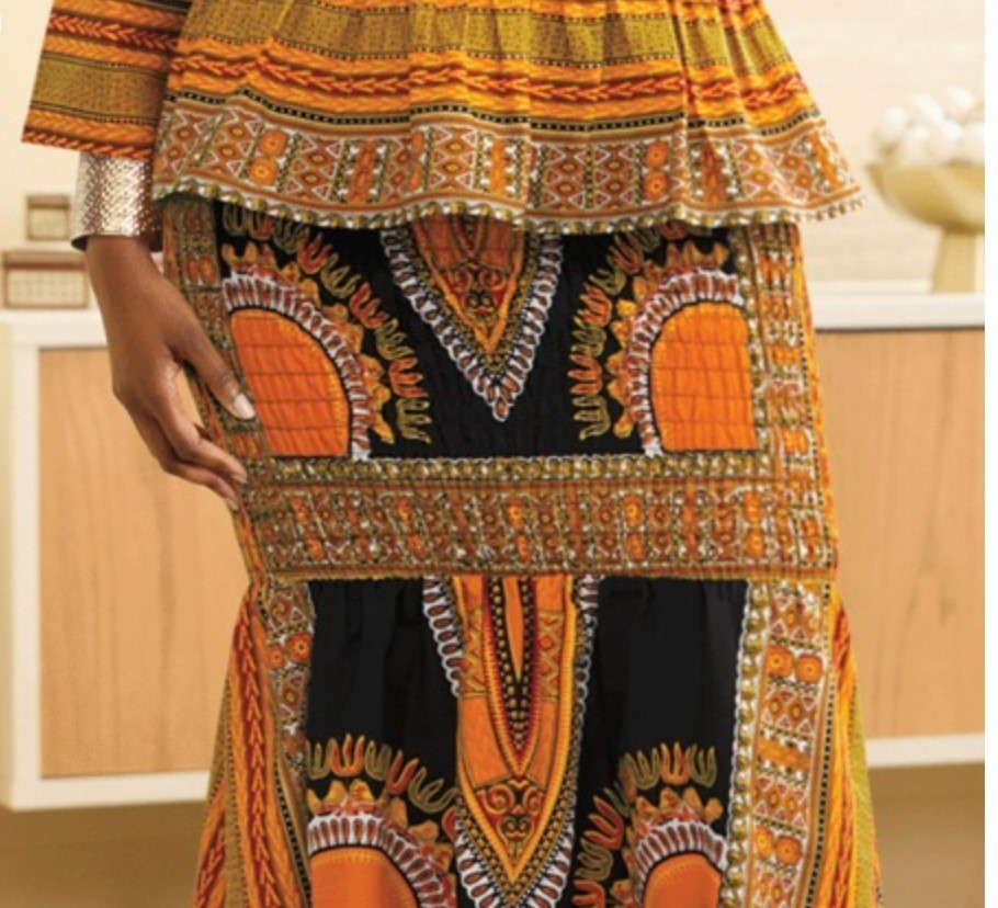 Size 18W PLUS Ashro Black Orange African American Pride Emika Skirt Suit Set
