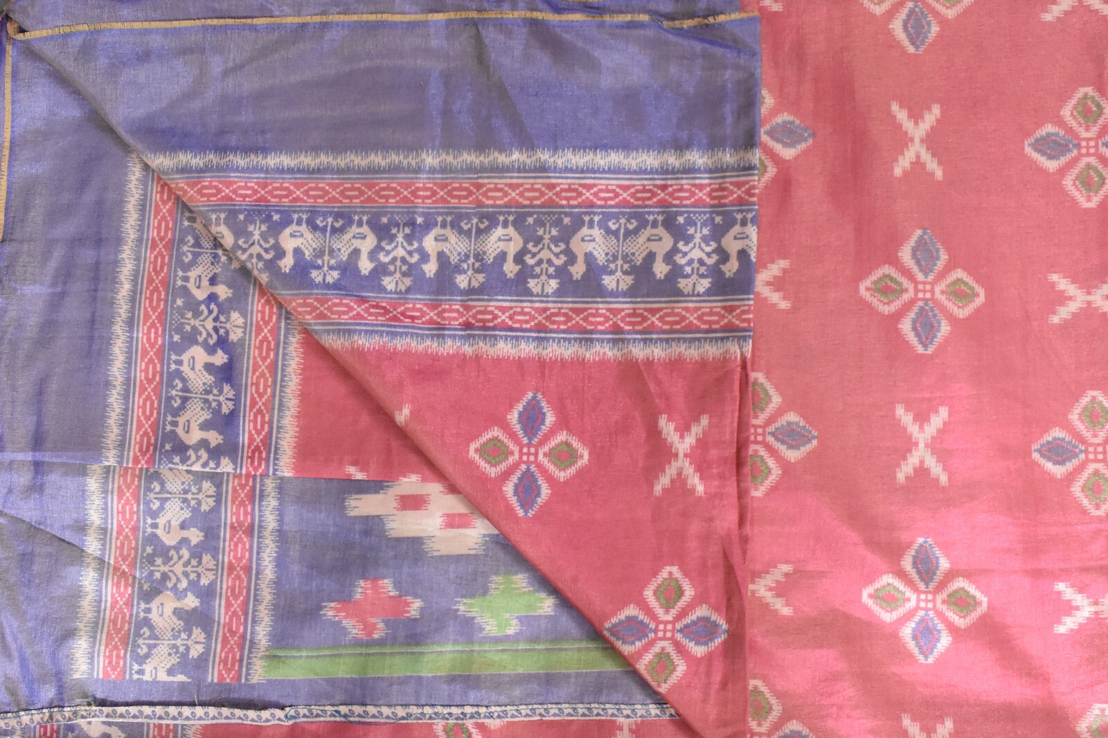 FNC Vintage Saree Pink Sambhalpuri Hand Woven Ikat Printed Silk Sari Fabric 5YD
