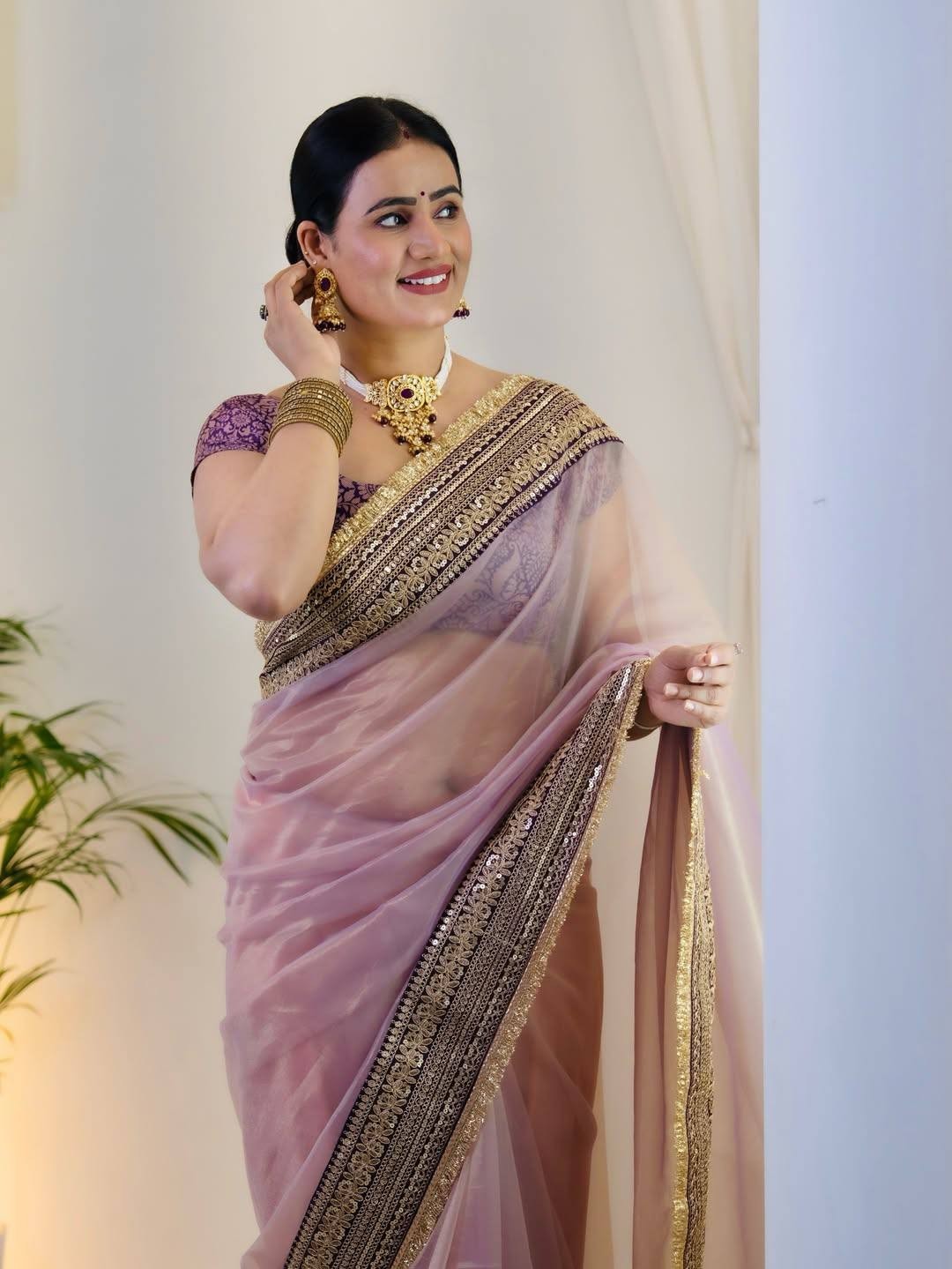 Designer Bollywood Soft Twill Net Saree Sequin Embroidery Party Wedding Sari