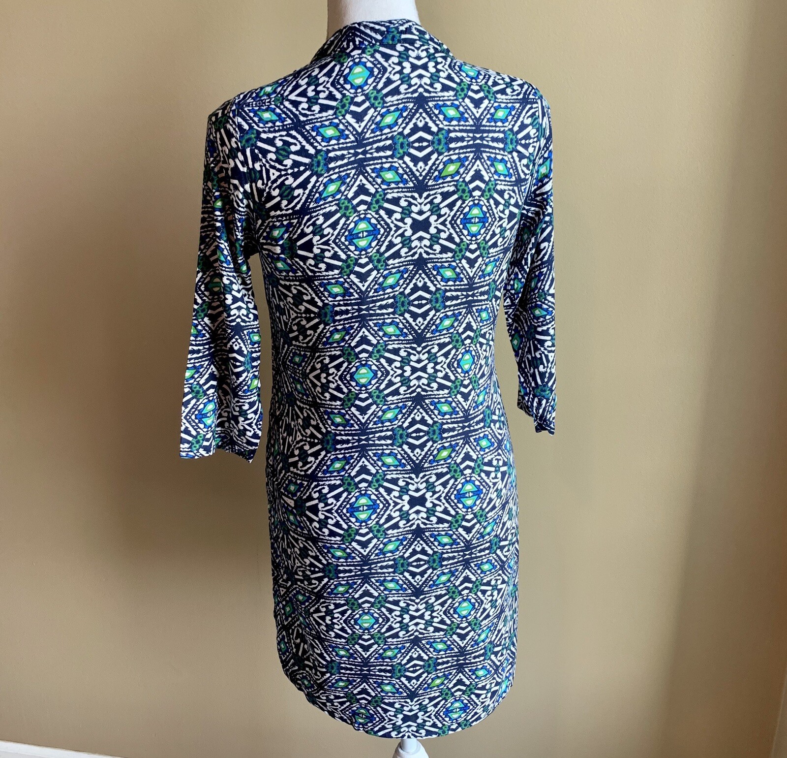 AVAASA Womens Tunic Blue Navy Print Kurta Indian Dress 3/4 Sleeve XS NEW