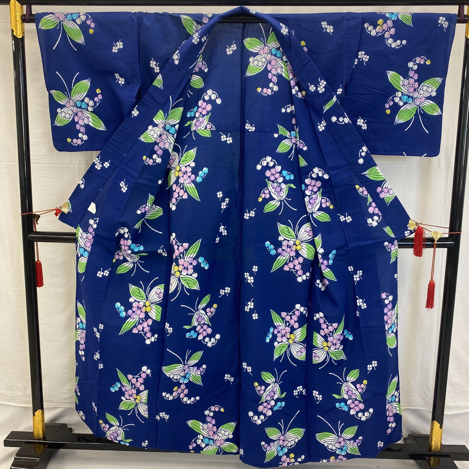 Japanese Vintage Kimono Yukata Cotton Blue No Lining Traditional Length 60 in
