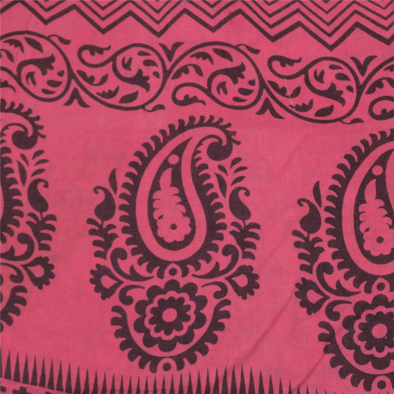 Sanskriti Vintage Sarees Pink & Black Block Print Zari Pure Cotton Sari Fabric