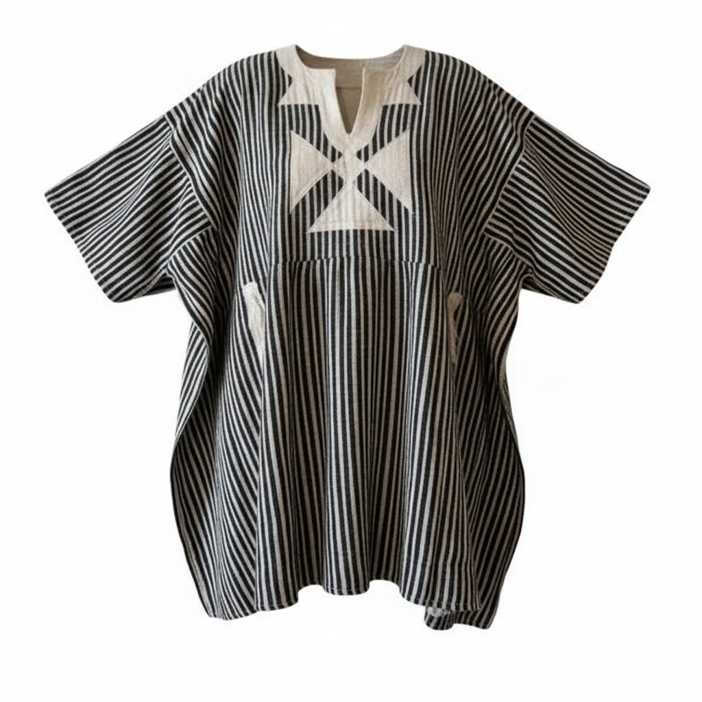 Traditional UNISEX Ghanaian Hand- Woven Blue & White Stripes Smock Batakari