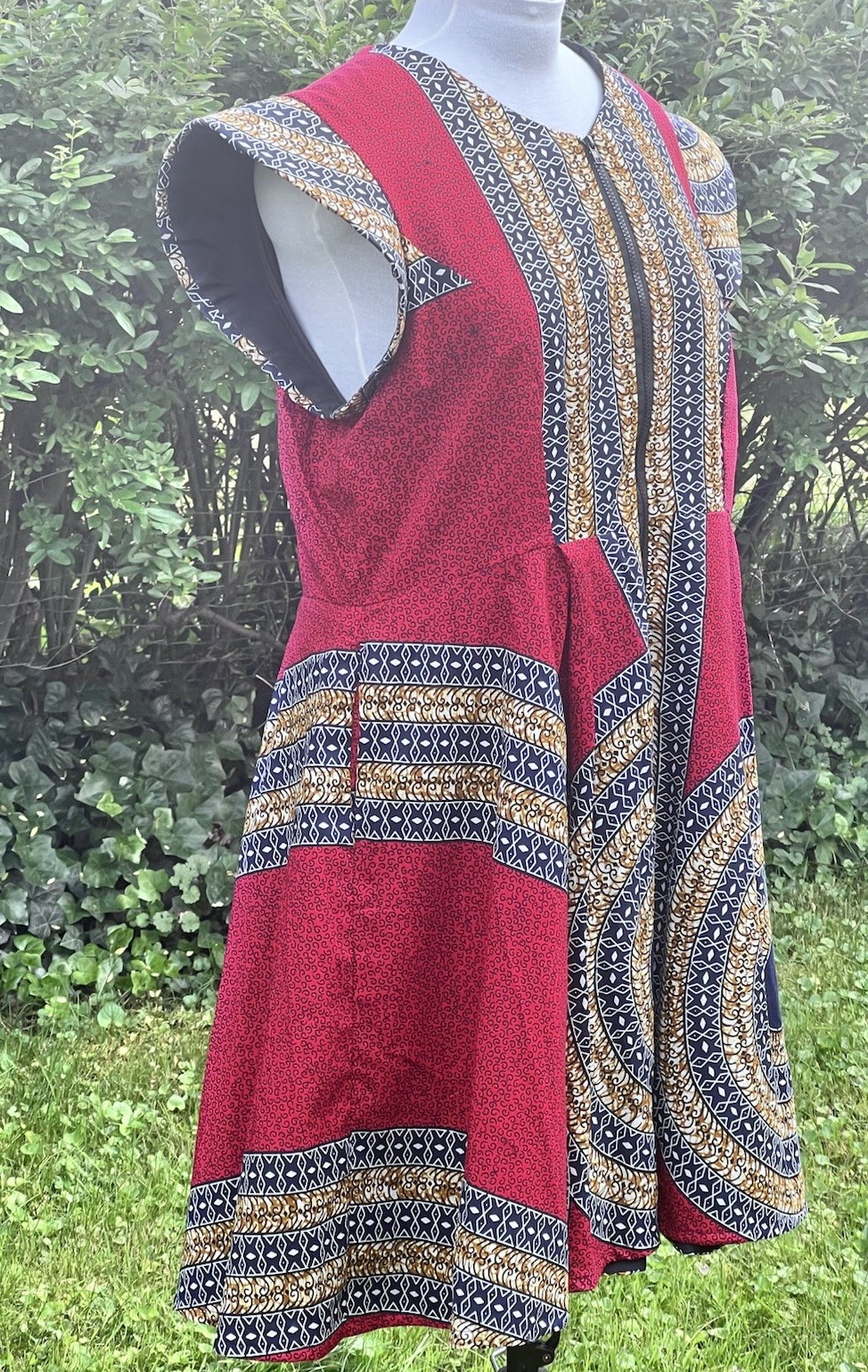 Ray Darten Anu African Print Zip Front Jacket Dress Size 3x Pockets Cap Sleeve