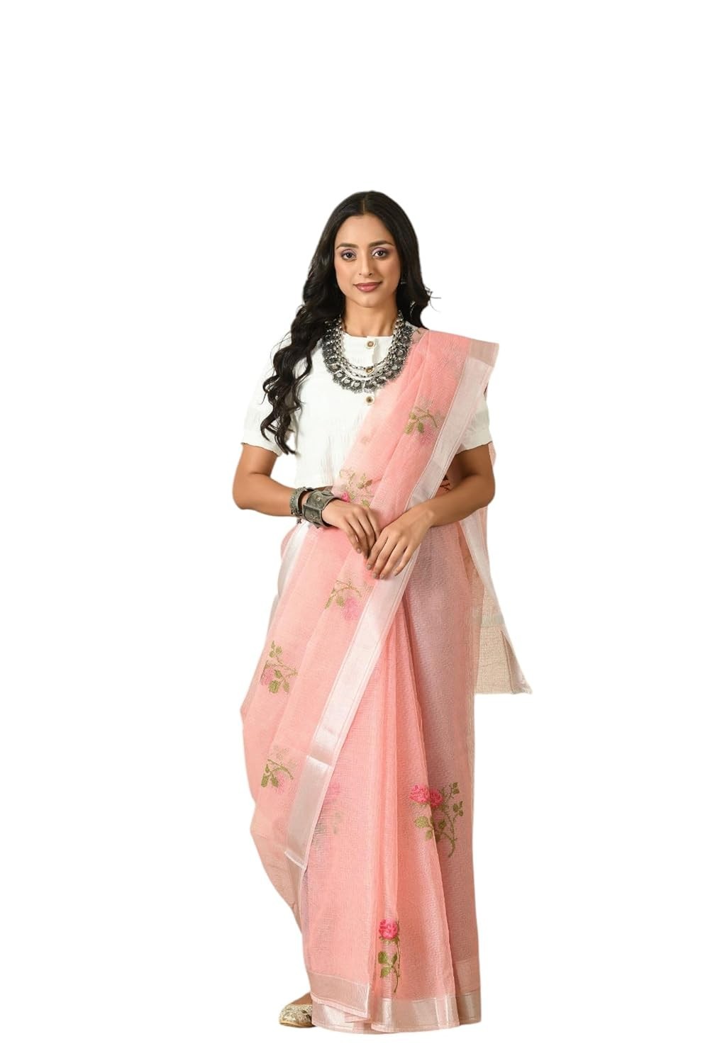 Women’s Kota Doria Pure Cotton Embroidery Saree With Blouse Piece