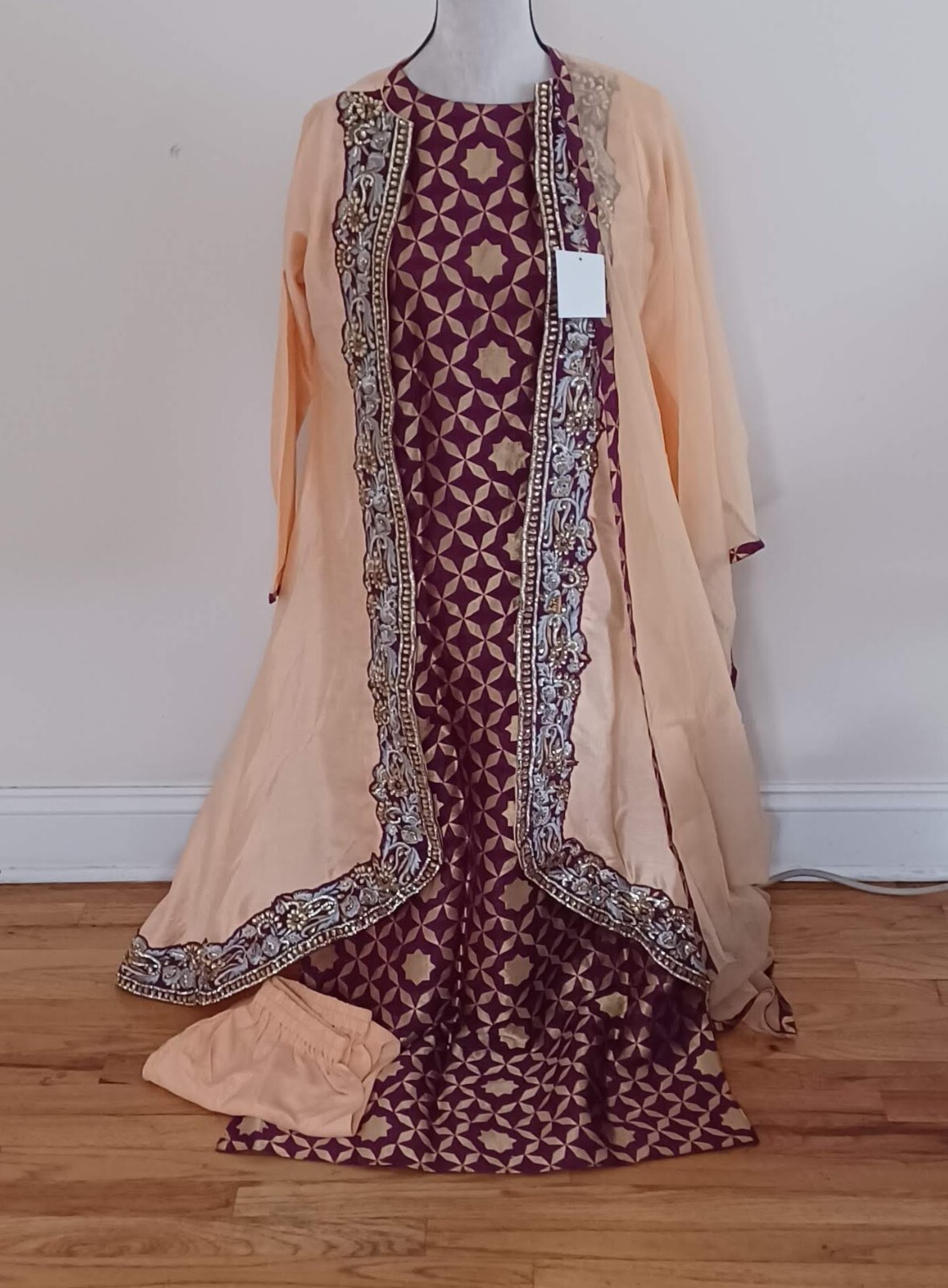New Purple Katan Silk Stitched Ready Made Gown Suit