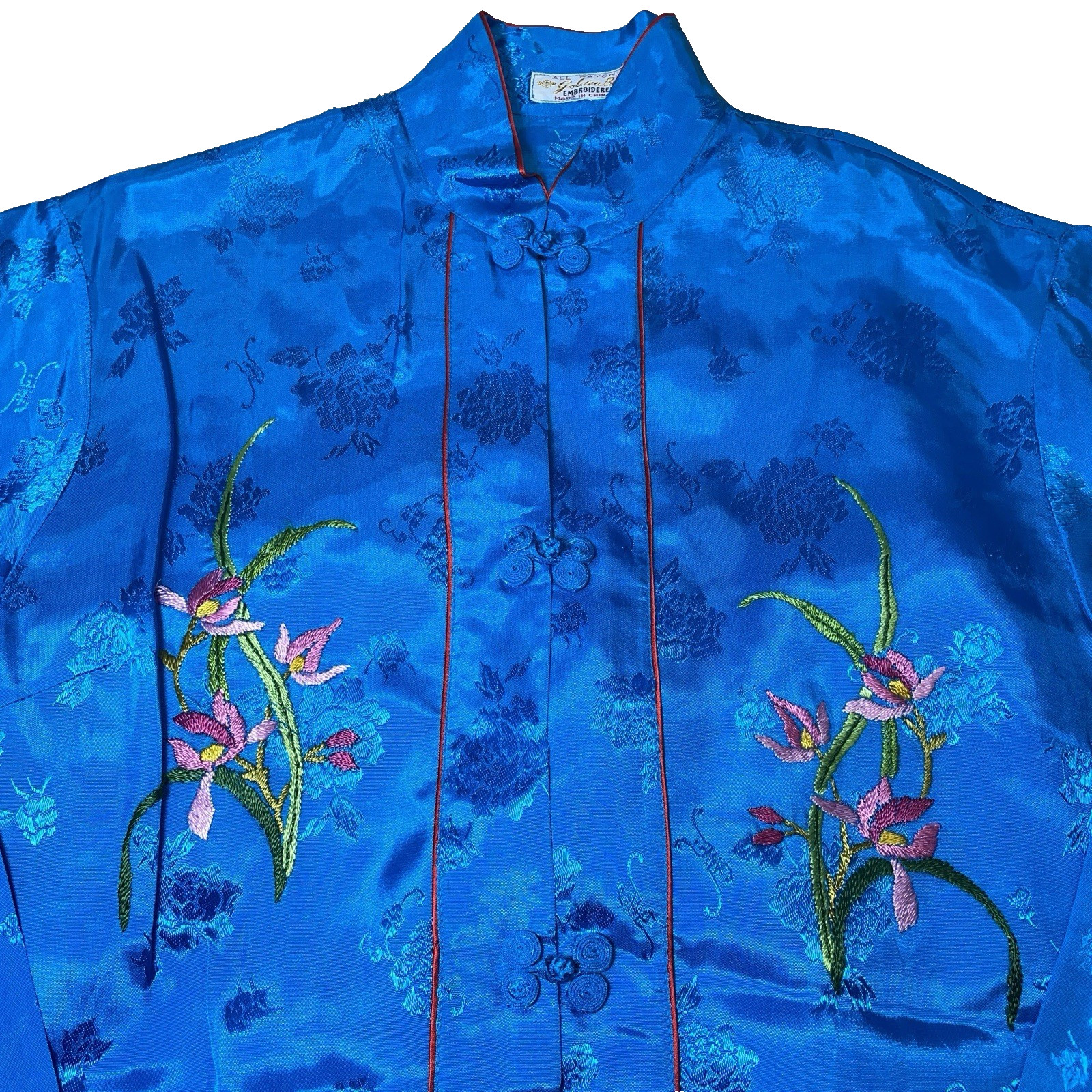 Asian Size Small Golden Bee Blue Chinese Traditional Outfit Pants + Shirt