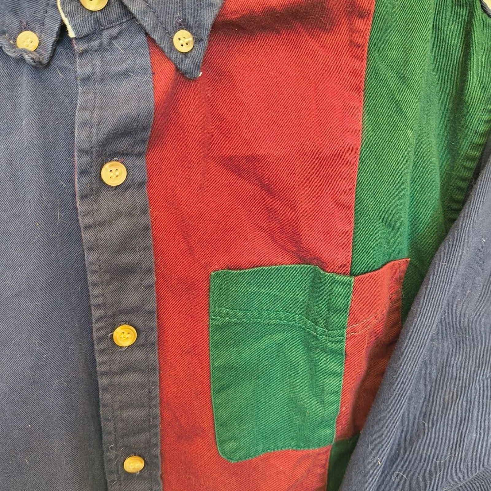Color Blocked Youth Size Large Casual Button Down Long Sleeve Shirt