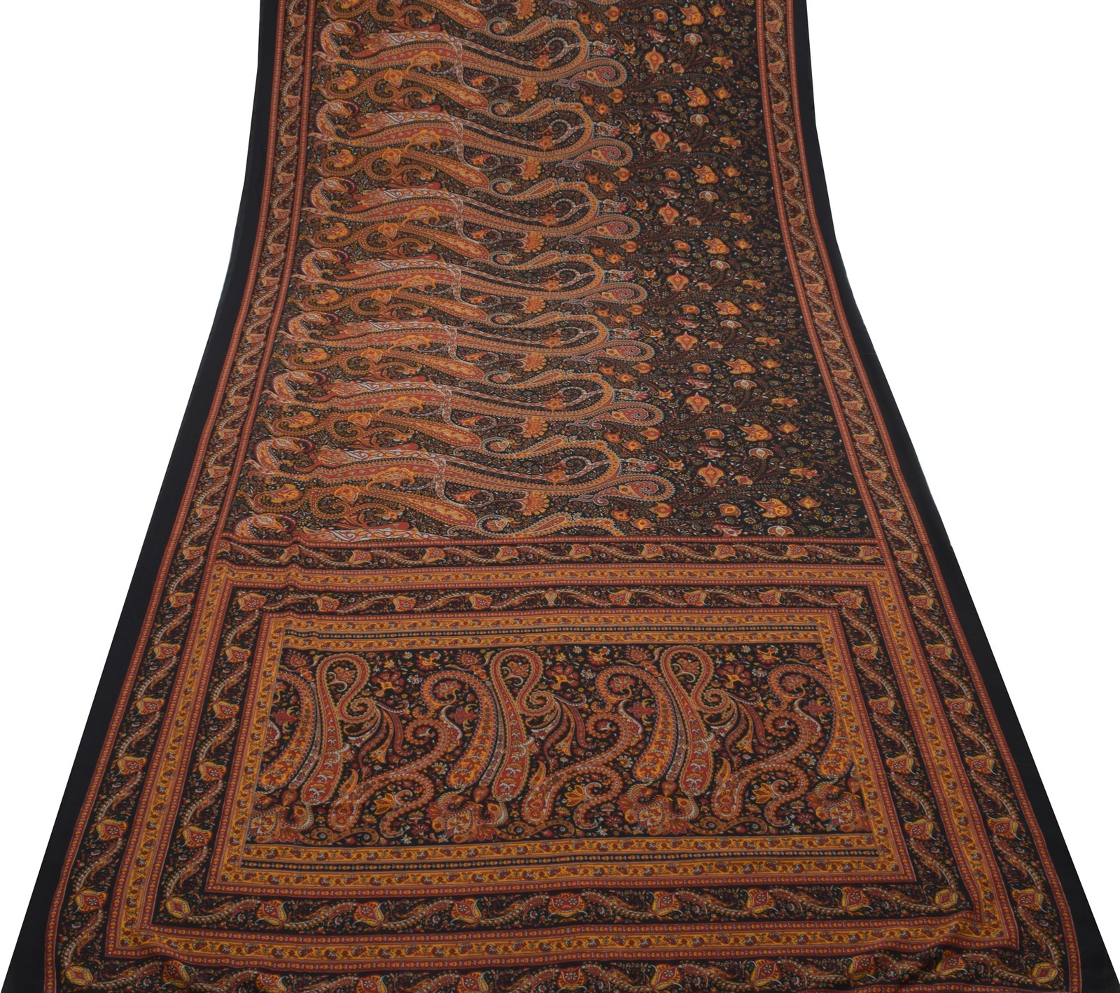 Sushila Vintage Black Saree Blend Georgette Silk Printed Paisley Craft Fabric