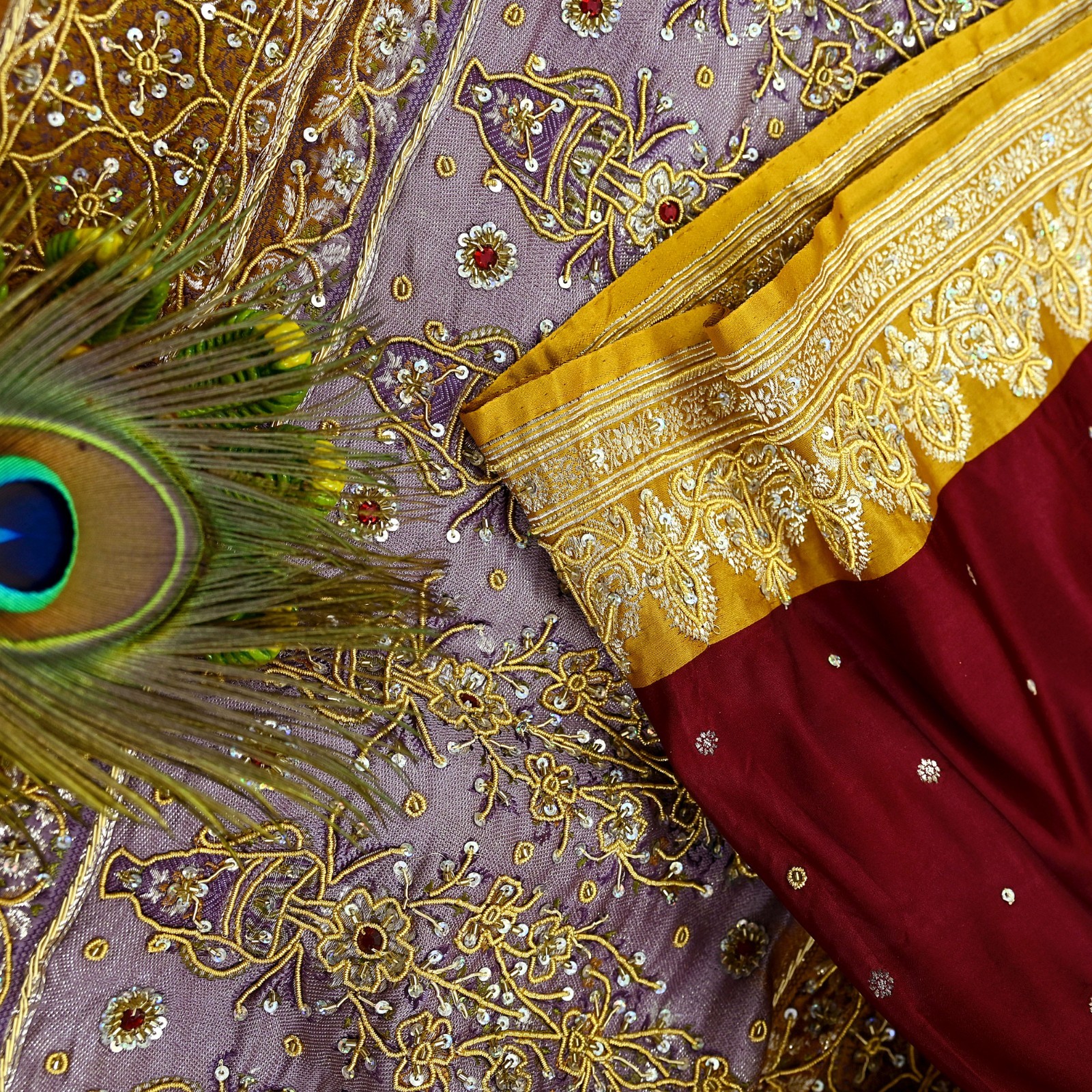 Vintage Heavy Saree Pure Satin Silk Hand Embroidered Banarsi Brocade Sari Dabka