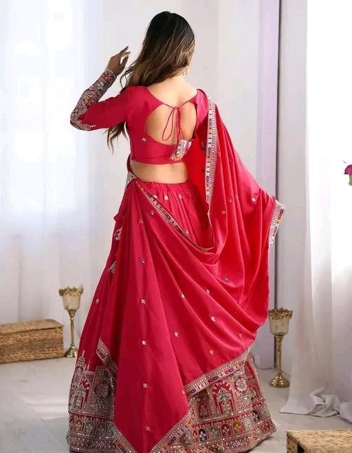 Ready To Wear Chanderi Silk Lehenga Choli Set Embroidered Wedding PartyWear