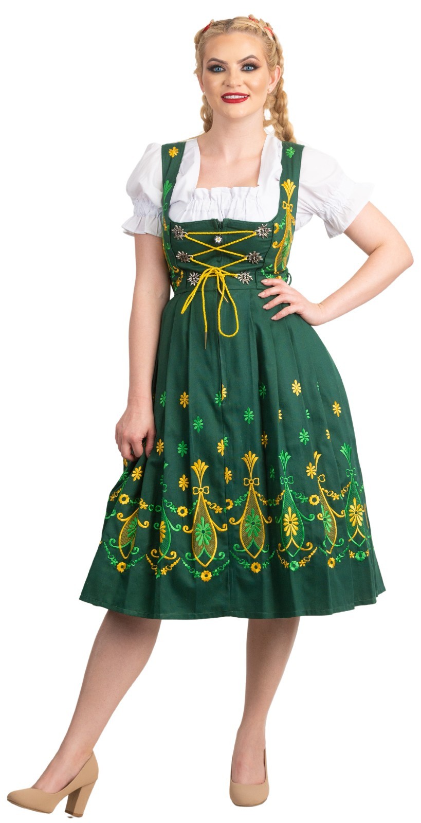 XS 4 Dirndl German Dress + Apron + Top EMBROIDERY Oktoberfest Waitress Festival