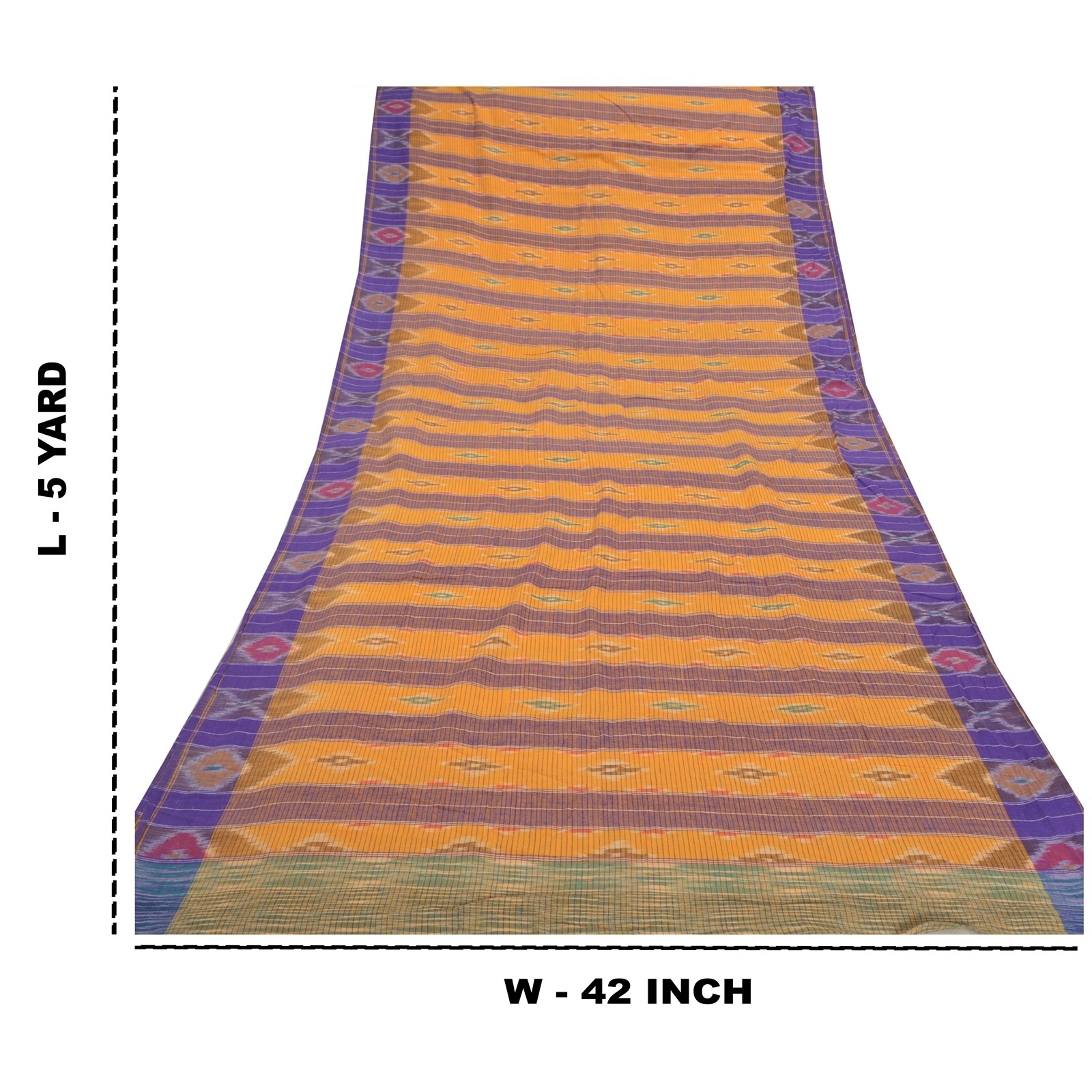 Sanskriti Vintage Sambalpuri Ikat Saree Handwoven Pure Cotton Sari Yellow Fabric