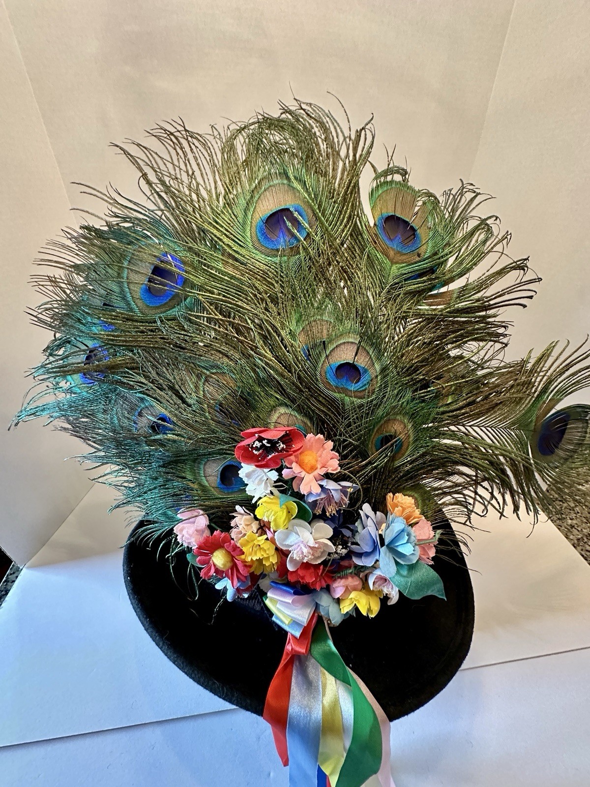 Polish Folk Hat | Peacock Feathers | Krakow Headdress | Floral Ribbons | Costume