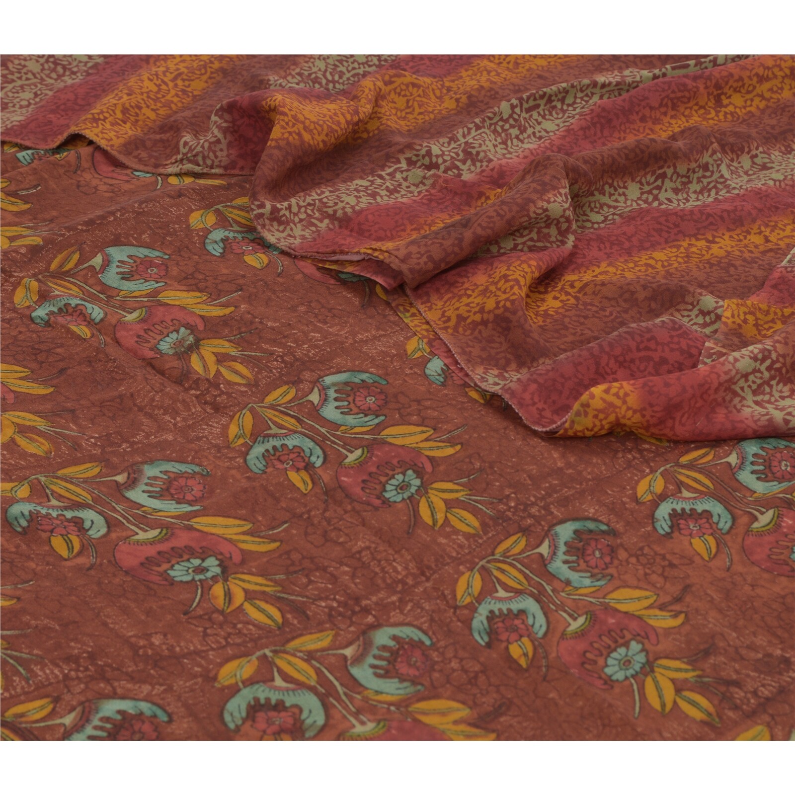 Sanskriti Vintage Sarees Pure Georgette Silk Fabric Craft Printed 5 Yard Sari