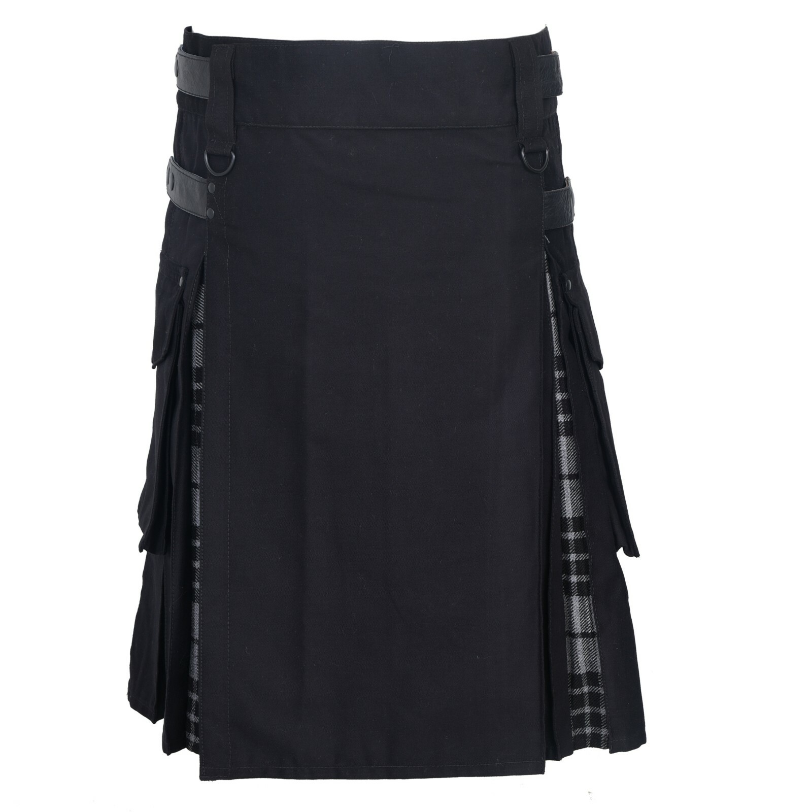 Men’s Hybrid Leather Straps, Cotton & Tartan Utility Kilt – Highland Grey